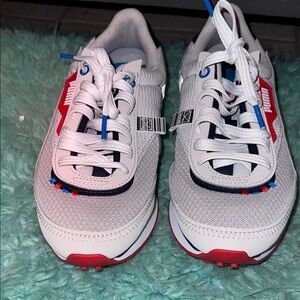 Puma Men White Sneakers with Red and Navy Accents